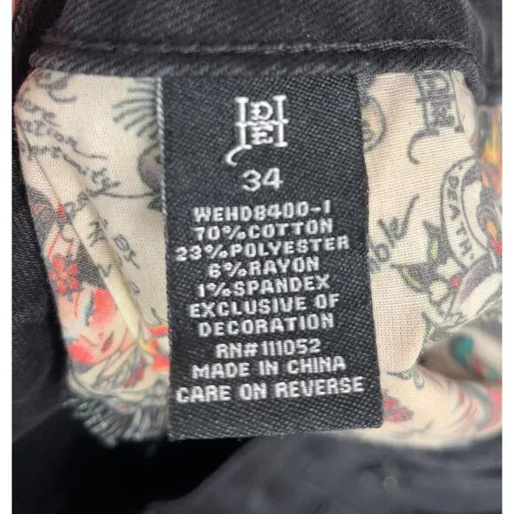 Ed Hardy 90s Flare black jeans Tiger head embroidery boho logo sz 34 - Picture 4 of 14